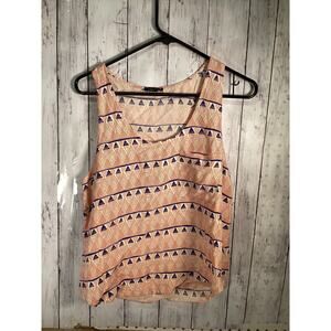 Pre-owned Lush Cropped Mesh Inset Multi Aztec Printed Top